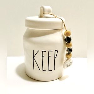 RAE DUNN KEEP CANISTER JAR WITH WOODEN BEADS